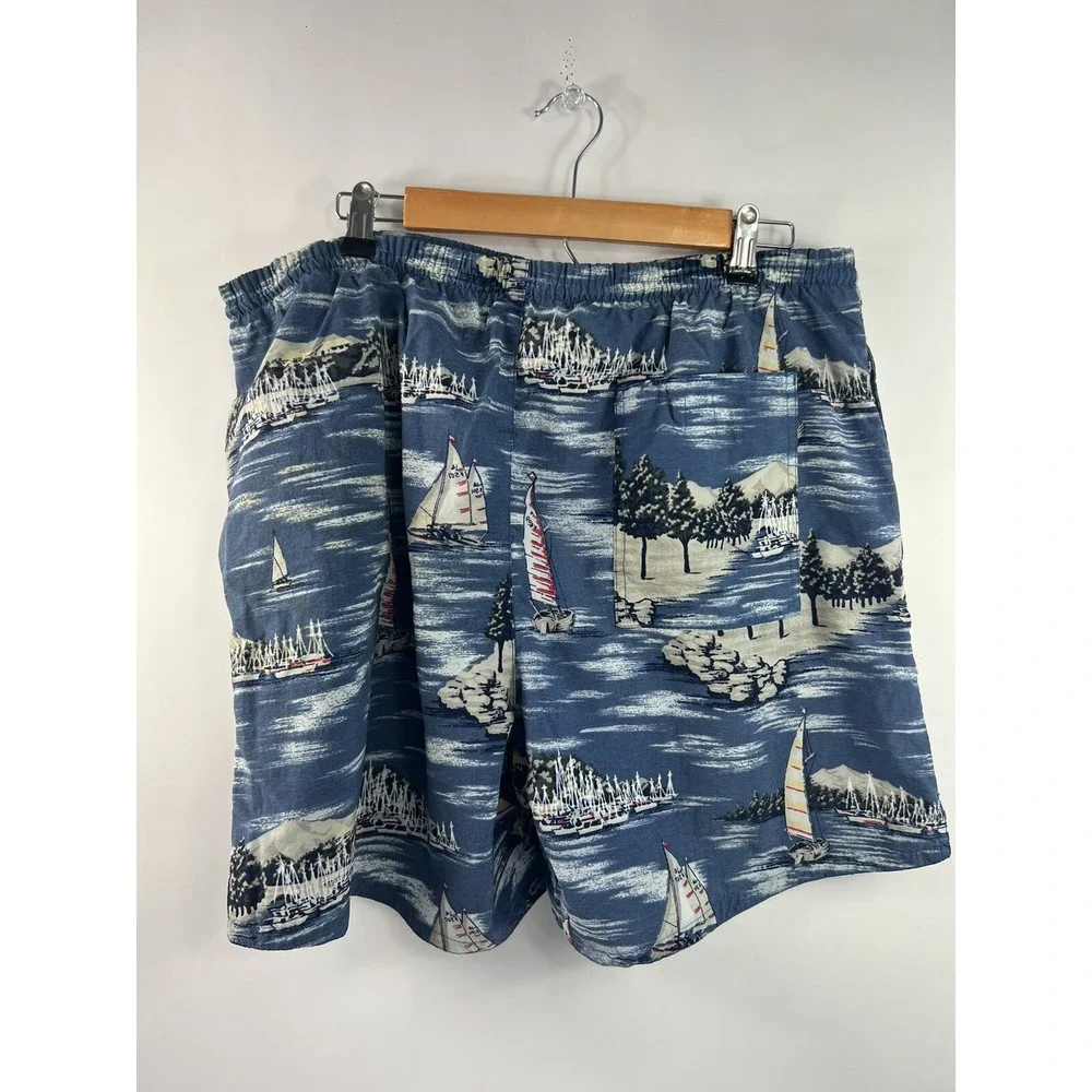 Nautica Swim Trunks Men's‎ Sz L Blue/Sailboats Drawstring Inside Pocket